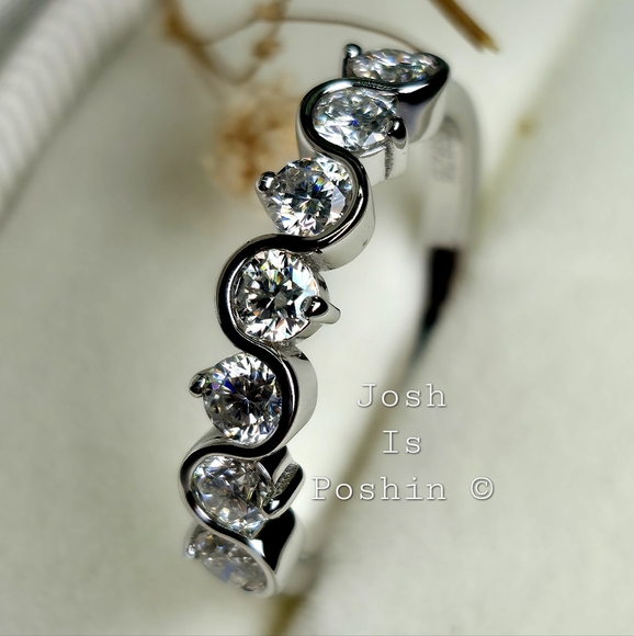 Sculpted Moissanite Anniversary Band In Sterling Silver - Picture 1 of 12